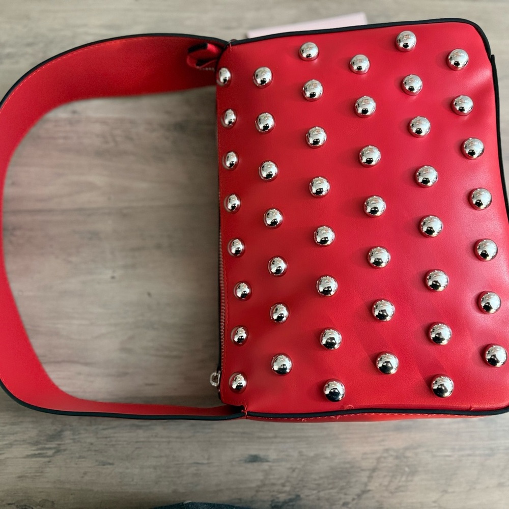 BCBGeneration Red Shoulder Bag with Silver Studs